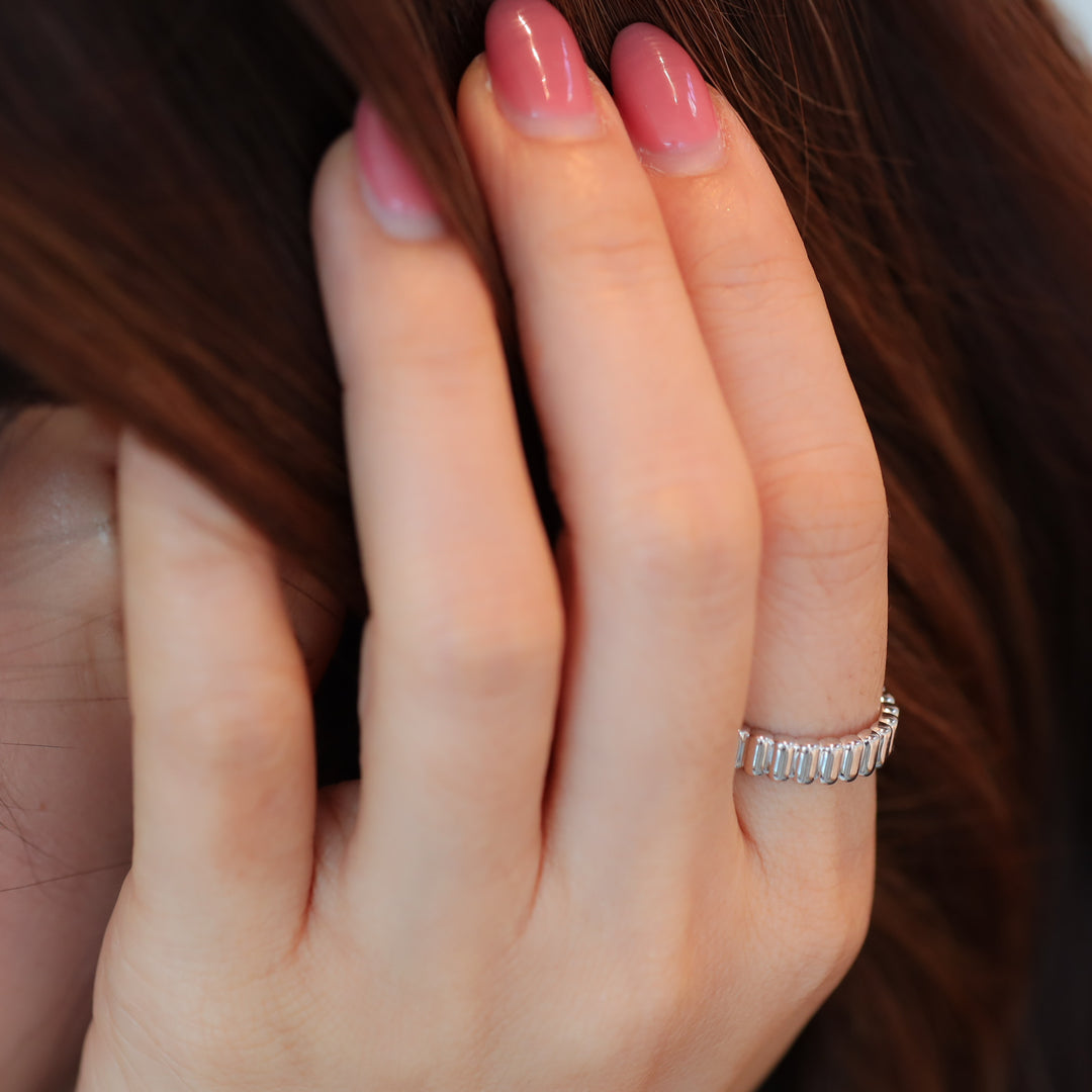Fluted Glossy Textured Stackable Ribbed 14K Gold Ring