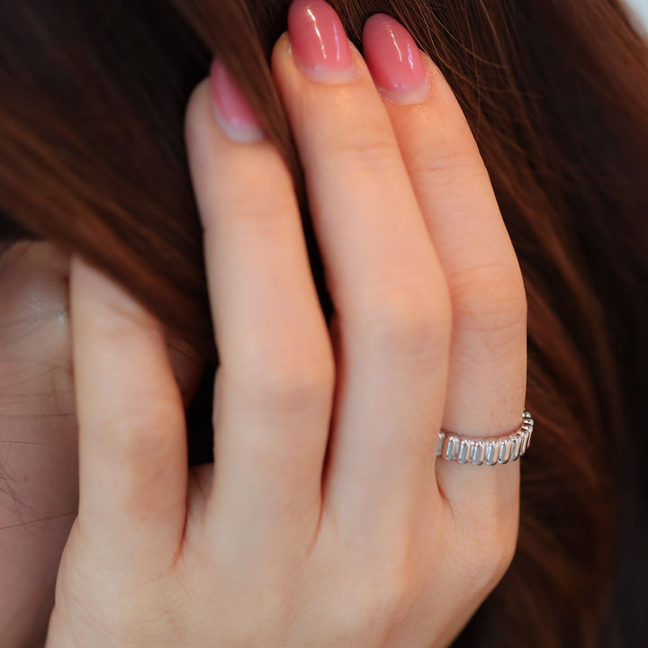 Fluted Glossy Textured Stackable Ribbed 14K Gold Ring
