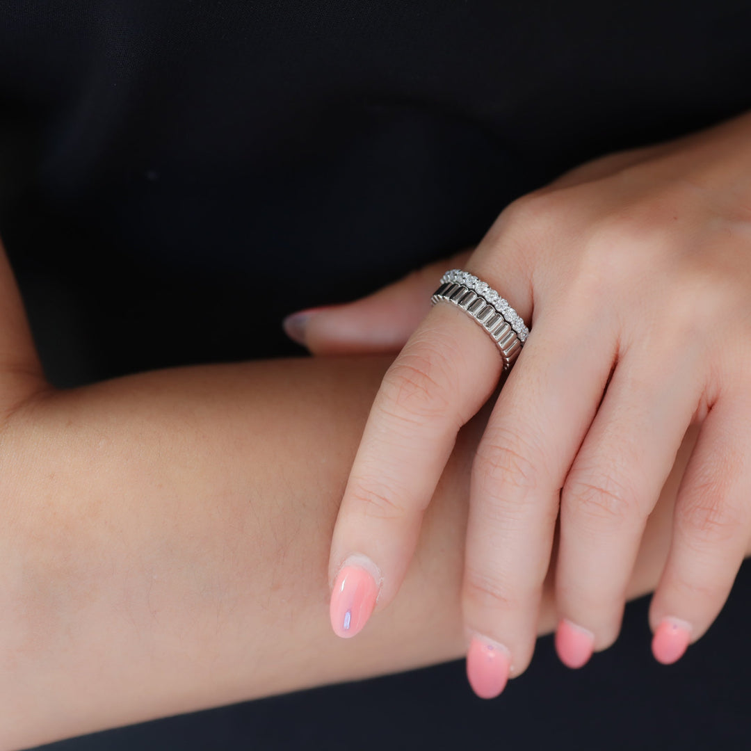 Fluted Glossy Textured Stackable Ribbed 14K Gold Ring
