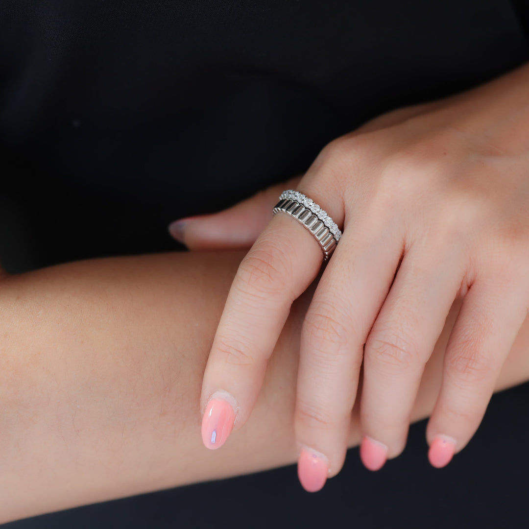 Fluted Glossy Textured Stackable Ribbed 14K Gold Ring
