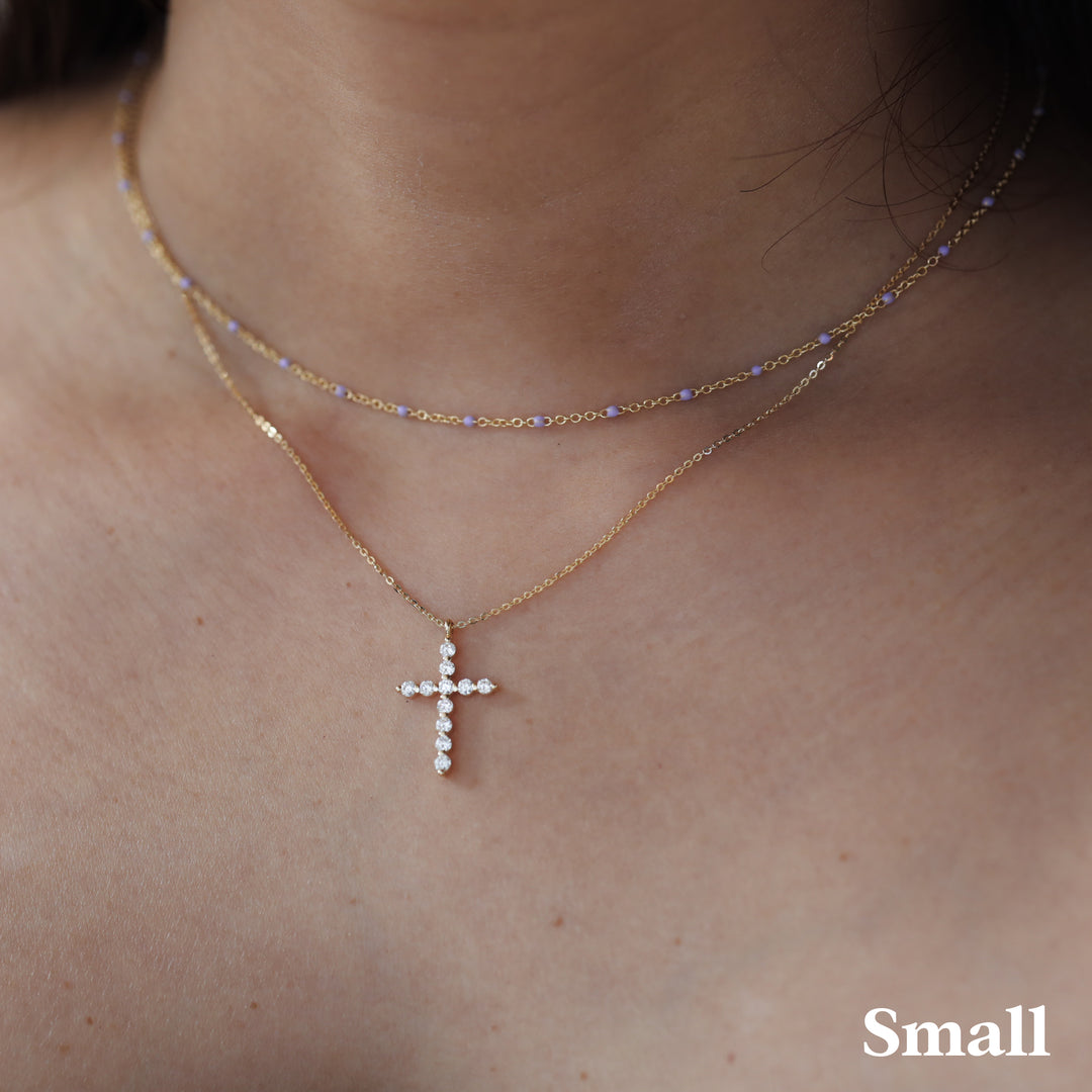 Round Lab-Grown Diamond Floating Cross Pendant Necklace - 2 sizes