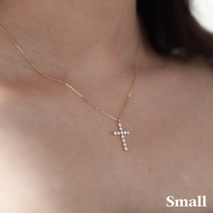 Round Lab-Grown Diamond Floating Cross Pendant Necklace - 2 sizes