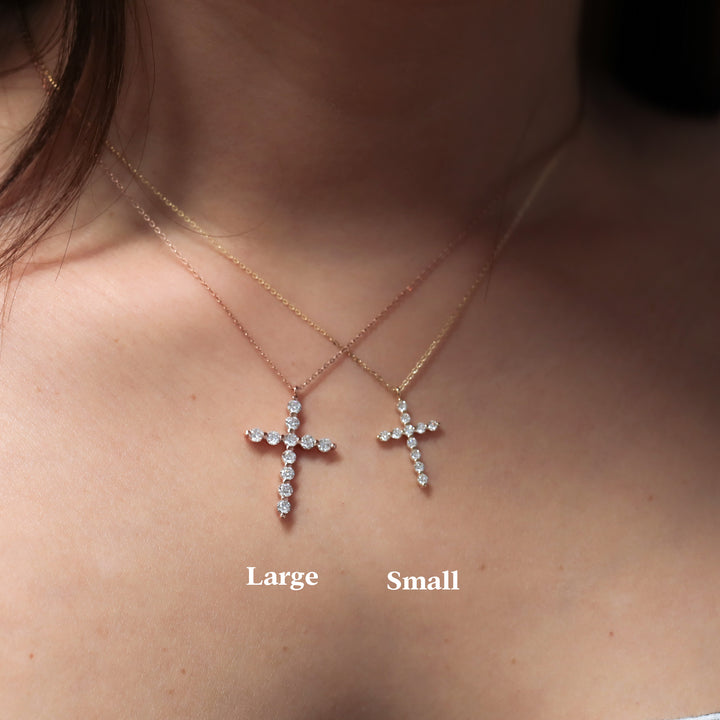 Round Lab-Grown Diamond Floating Cross Pendant Necklace - 2 sizes