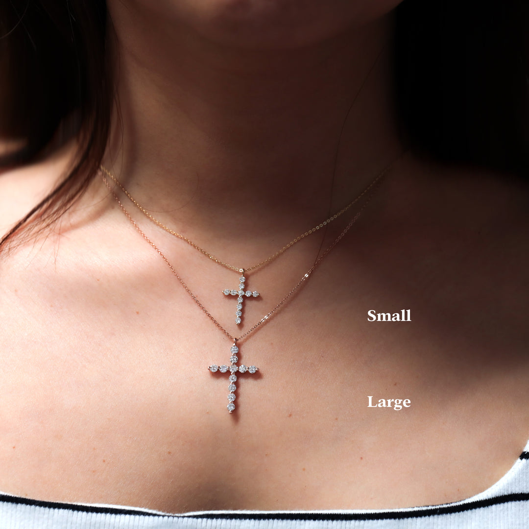 Round Lab-Grown Diamond Floating Cross Pendant Necklace - 2 sizes