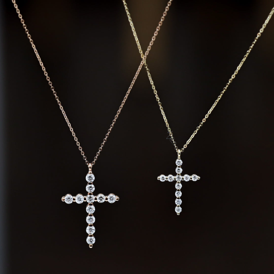 Round Lab-Grown Diamond Floating Cross Pendant Necklace - 2 sizes