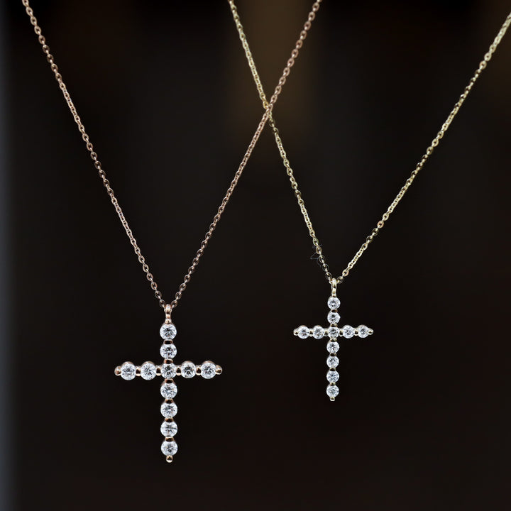 Round Lab-Grown Diamond Floating Cross Pendant Necklace - 2 sizes