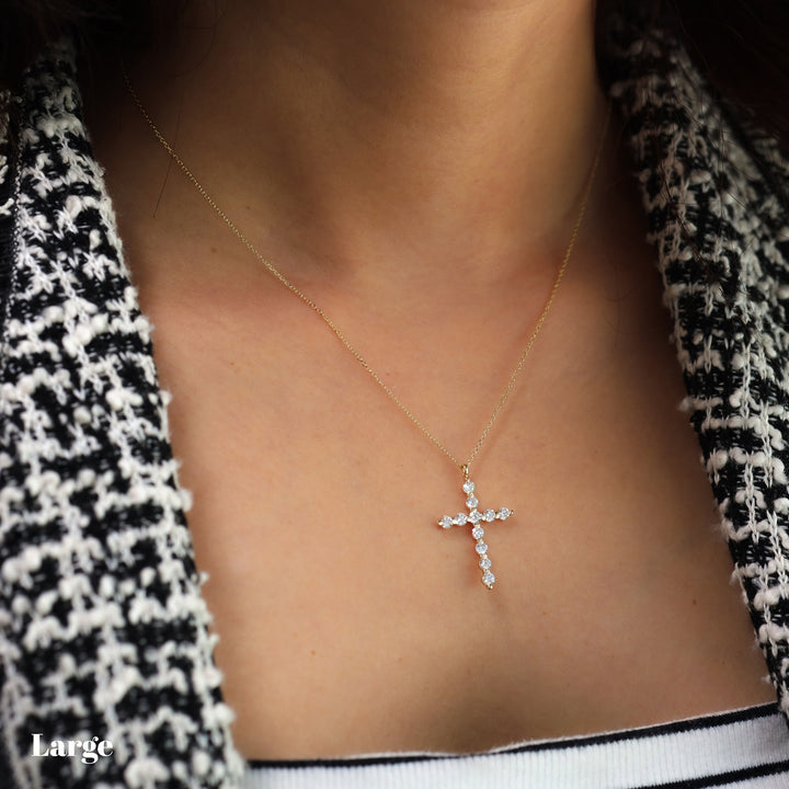 Round Lab-Grown Diamond Floating Cross Pendant Necklace - 2 sizes