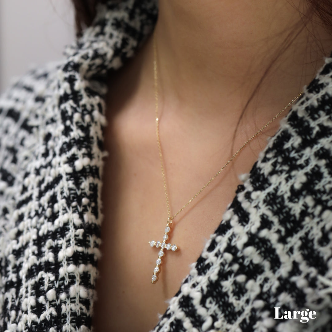 Round Lab-Grown Diamond Floating Cross Pendant Necklace - 2 sizes