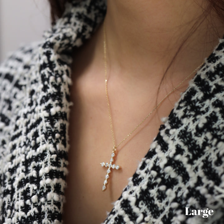 Round Lab-Grown Diamond Floating Cross Pendant Necklace - 2 sizes