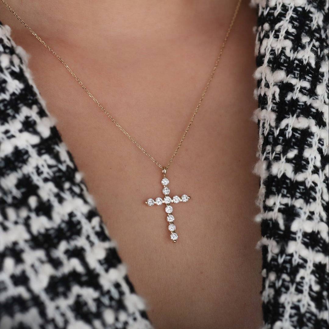 Round Lab-Grown Diamond Floating Cross Pendant Necklace - 2 sizes