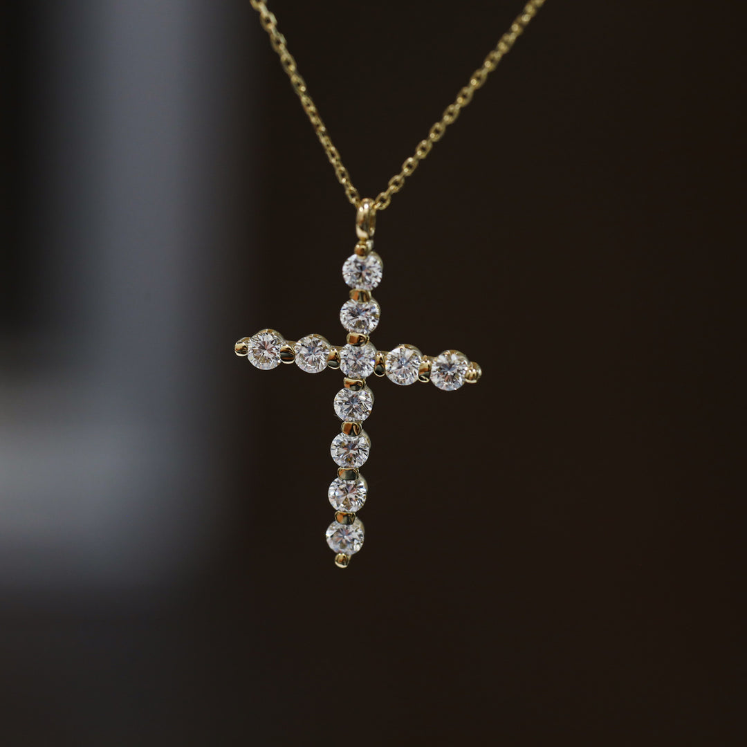 Round Lab-Grown Diamond Floating Cross Pendant Necklace - 2 sizes