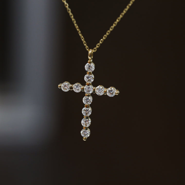 Round Lab-Grown Diamond Floating Cross Pendant Necklace - 2 sizes