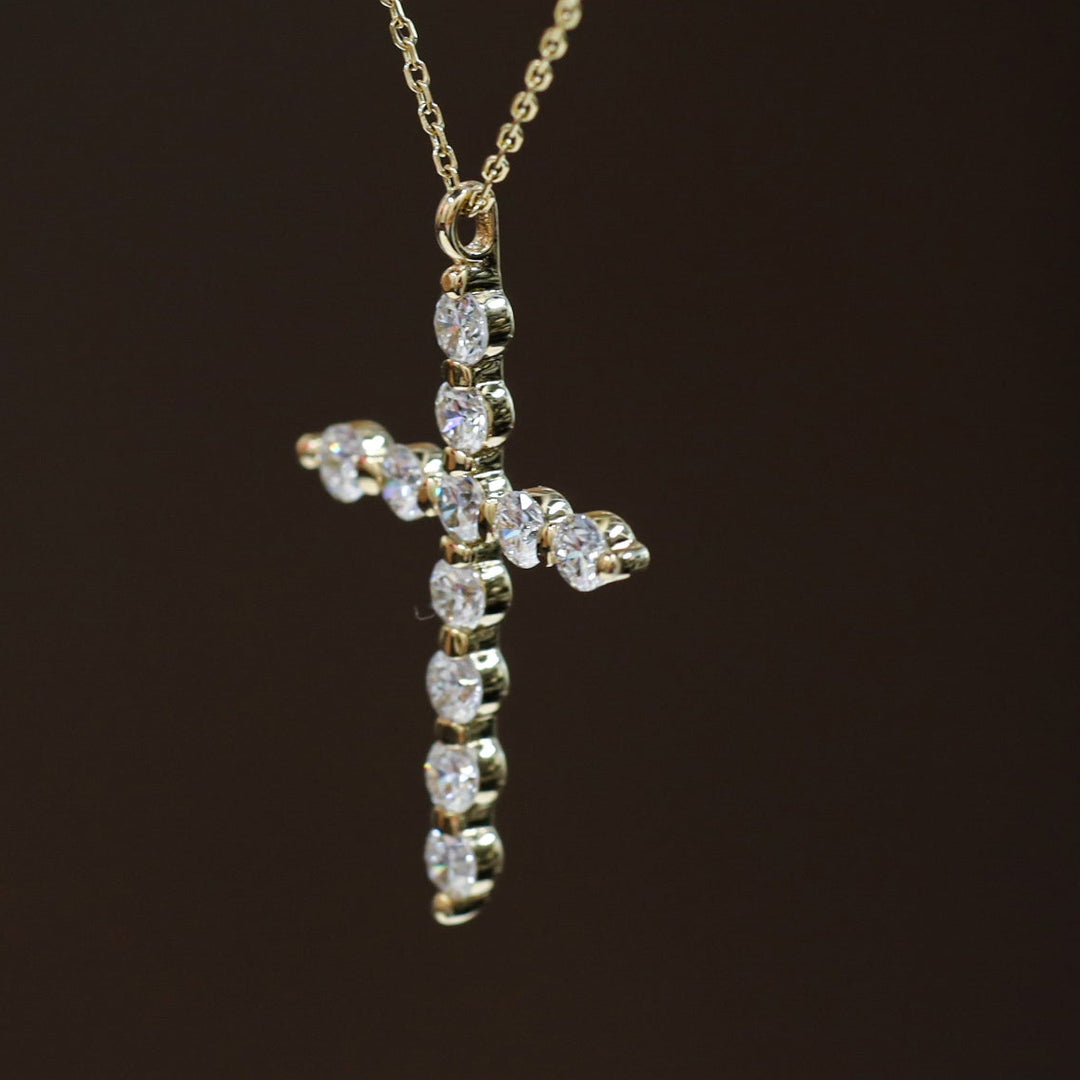 Round Lab-Grown Diamond Floating Cross Pendant Necklace - 2 sizes
