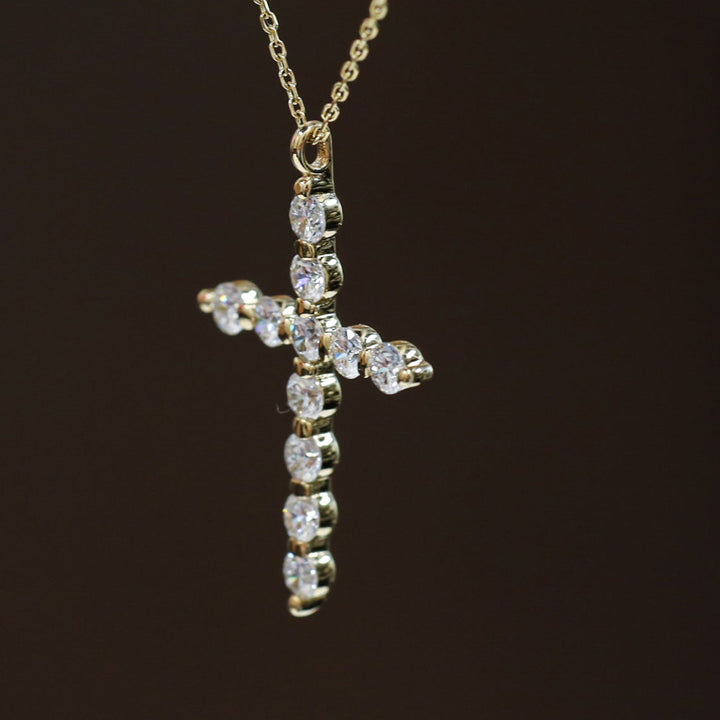 Round Lab-Grown Diamond Floating Cross Pendant Necklace - 2 sizes