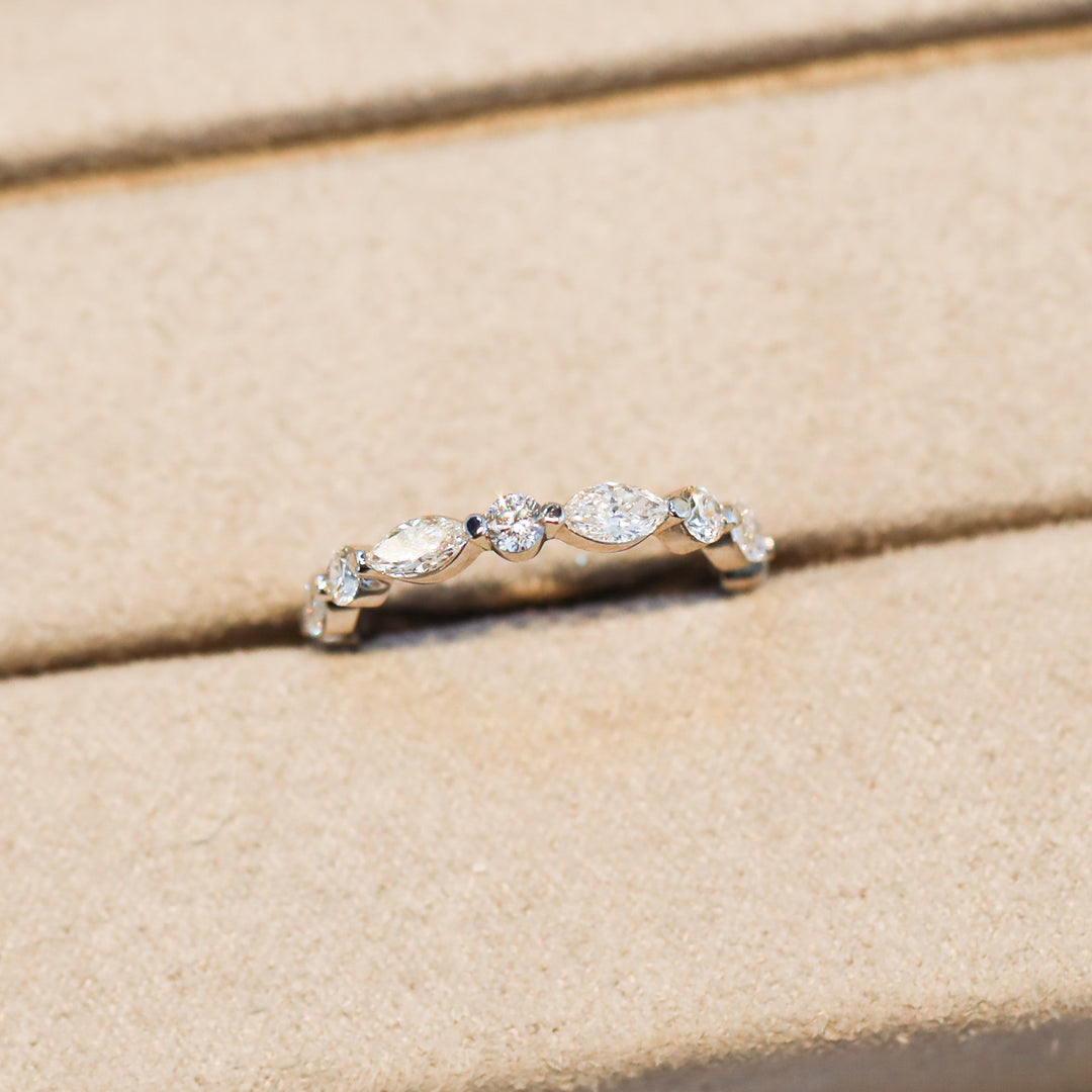 Marquise & Round cut Lab Grown Diamond Eternity Ring Wedding Band - 14K Solid Gold