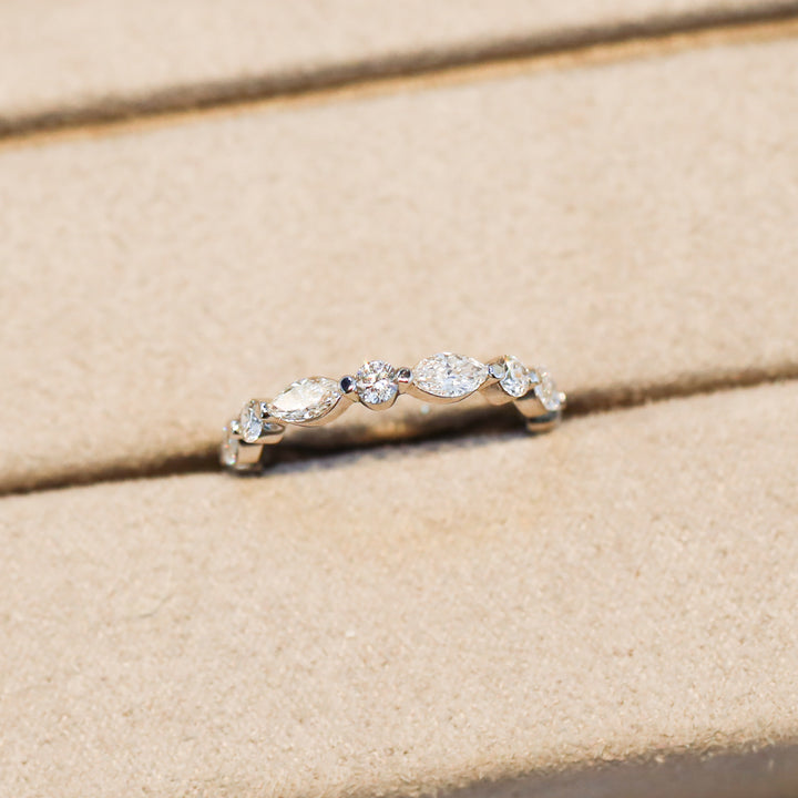 Marquise & Round cut Lab Grown Diamond Eternity Ring Wedding Band - 14K Solid Gold