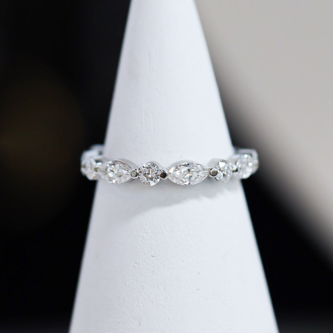 Marquise & Round cut Lab Grown Diamond Eternity Ring Wedding Band - 14K Solid Gold