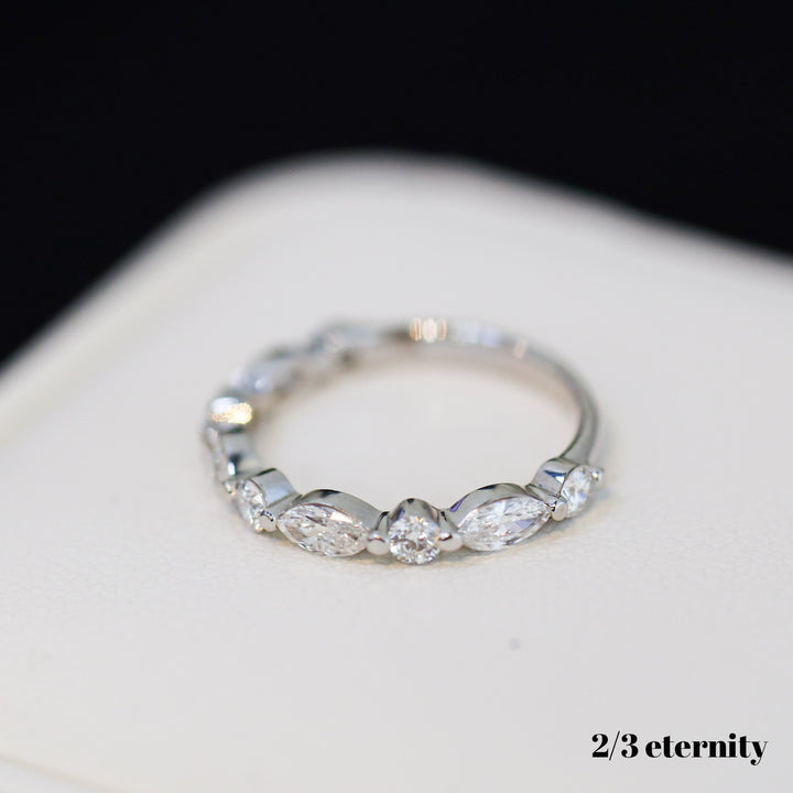 Marquise & Round cut Lab Grown Diamond Eternity Ring Wedding Band - 14K Solid Gold