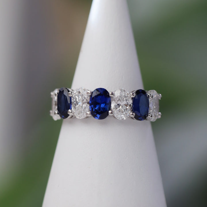 Full Eternity Band with Oval Lab Diamonds and Lab Sapphires Ring