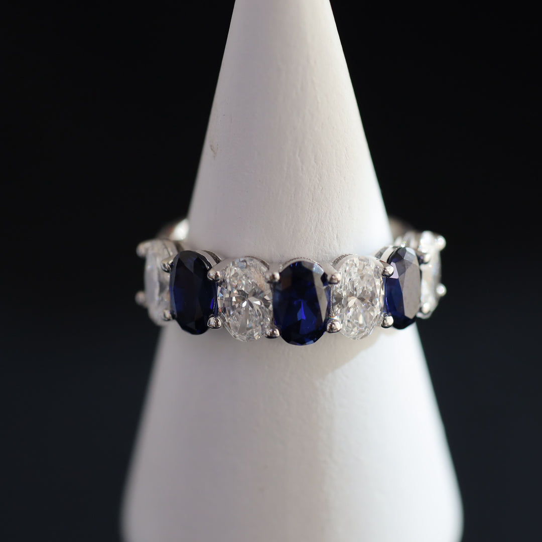 Full Eternity Band with Oval Lab Diamonds and Lab Sapphires Ring