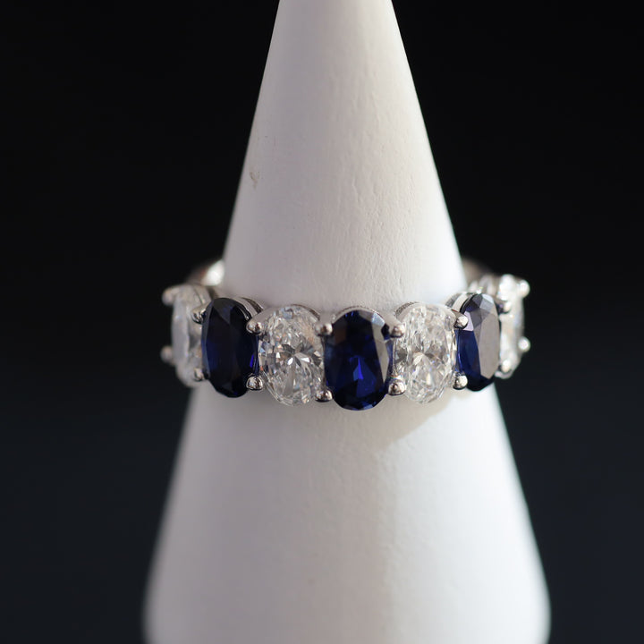 Full Eternity Band with Oval Lab Diamonds and Lab Sapphires Ring