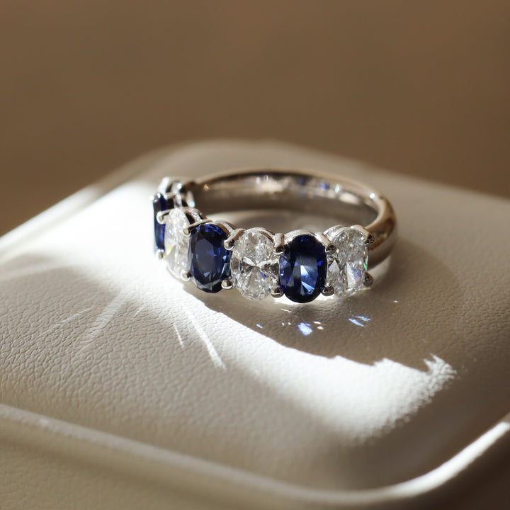 Full Eternity Band with Oval Lab Diamonds and Lab Sapphires Ring