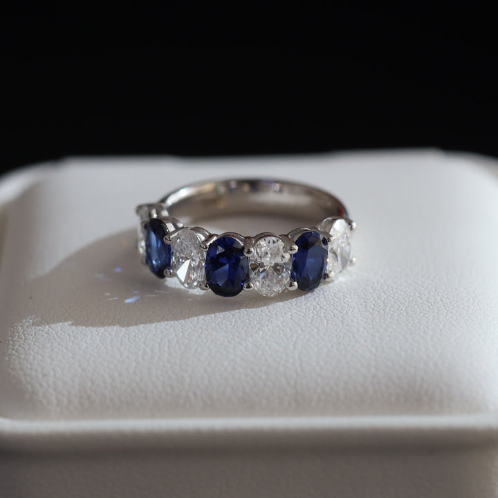 Full Eternity Band with Oval Lab Diamonds and Lab Sapphires Ring