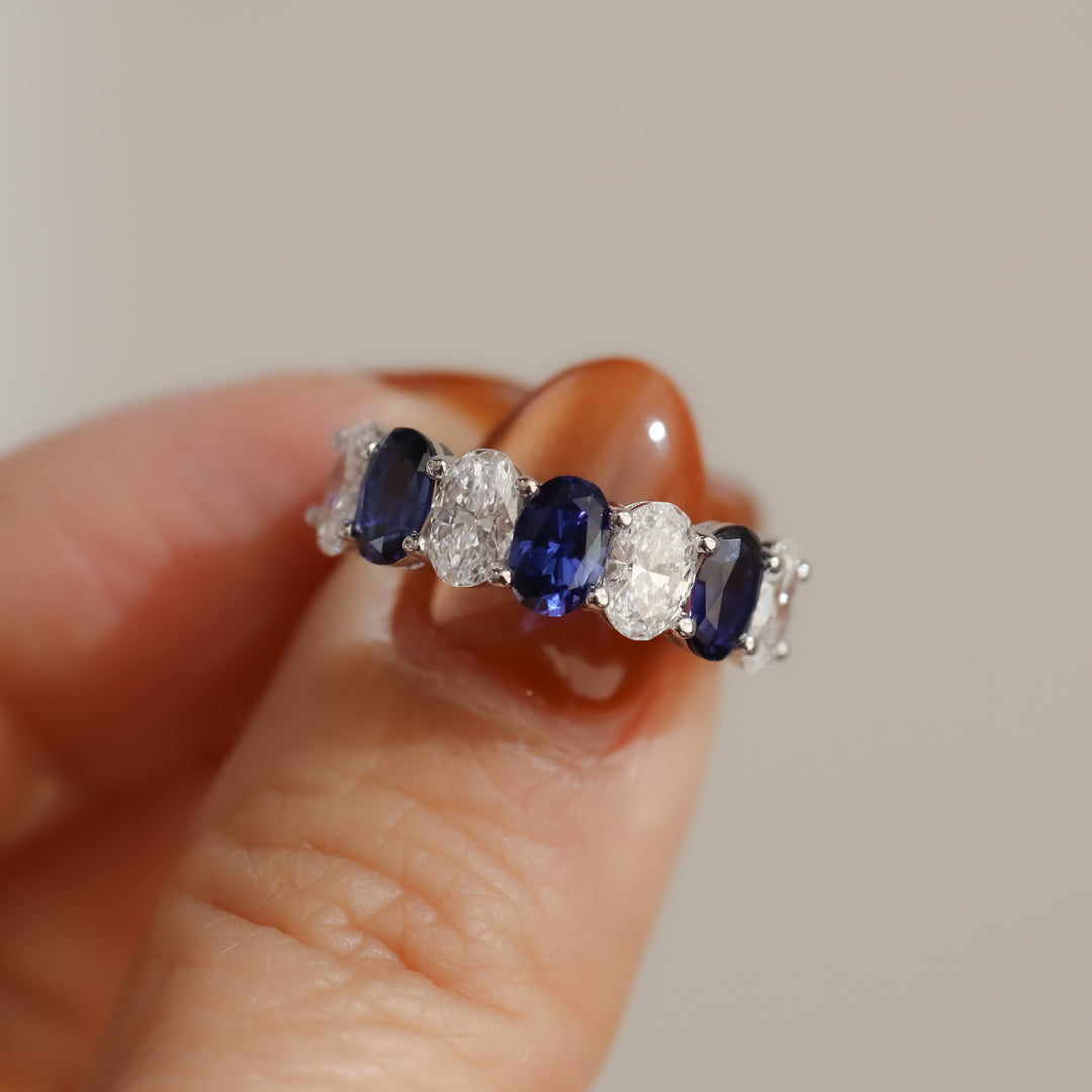 Full Eternity Band with Oval Lab Diamonds and Lab Sapphires Ring