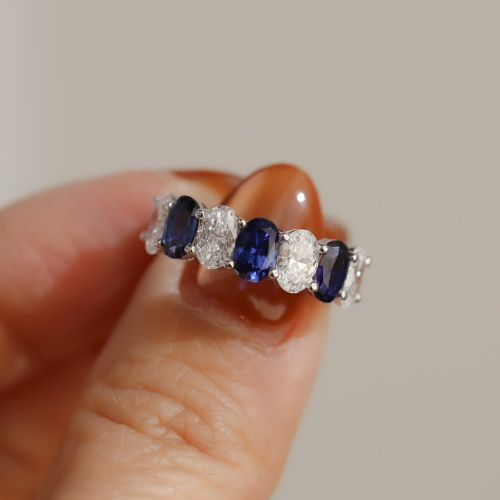 Full Eternity Band with Oval Lab Diamonds and Lab Sapphires Ring