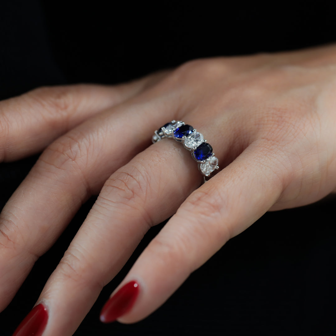 Full Eternity Band with Oval Lab Diamonds and Lab Sapphires Ring