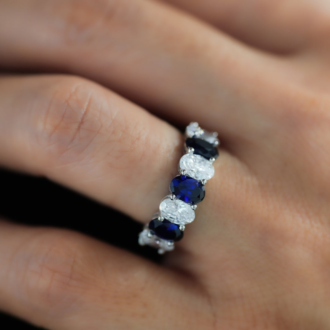 Full Eternity Band with Oval Lab Diamonds and Lab Sapphires Ring