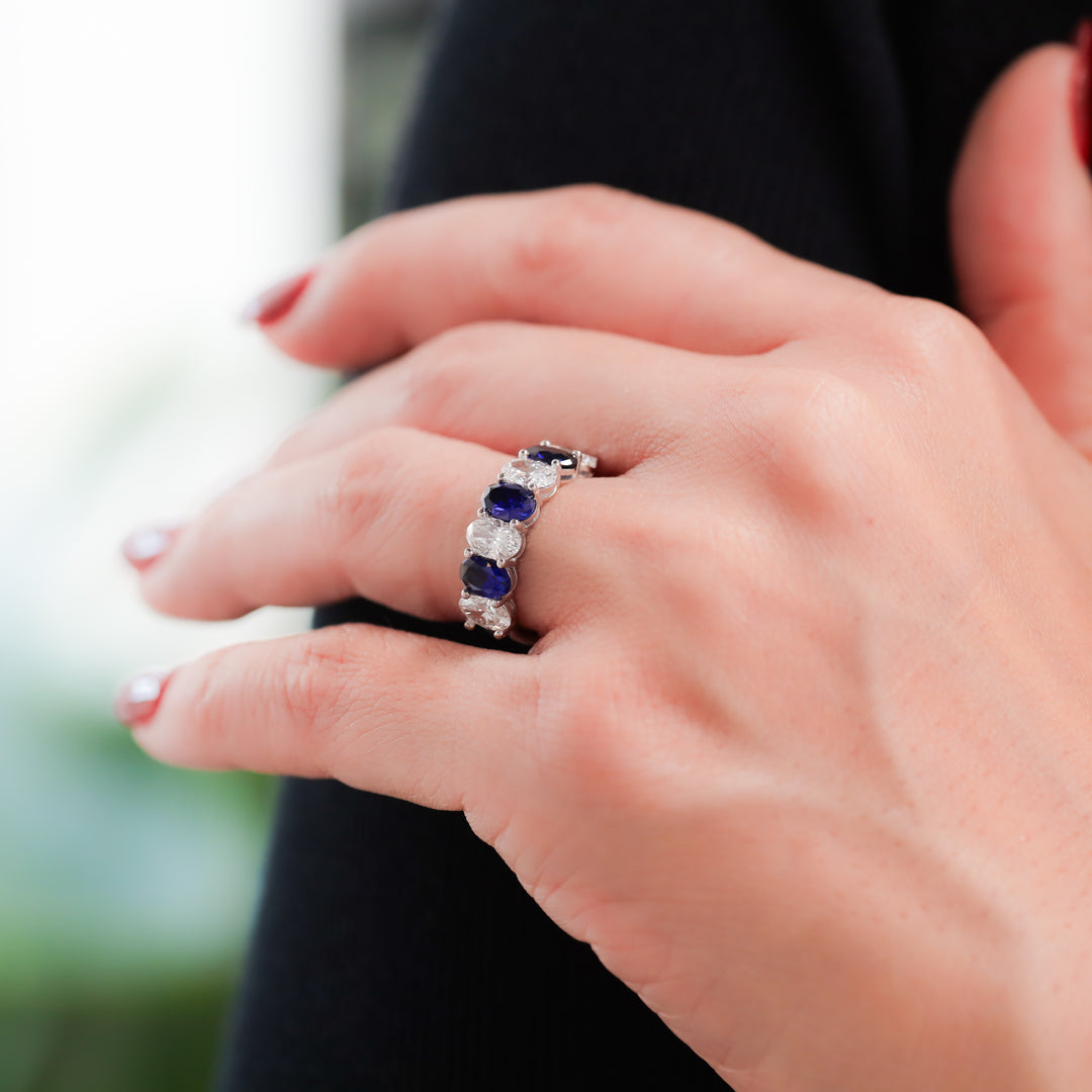 Full Eternity Band with Oval Lab Diamonds and Lab Sapphires Ring