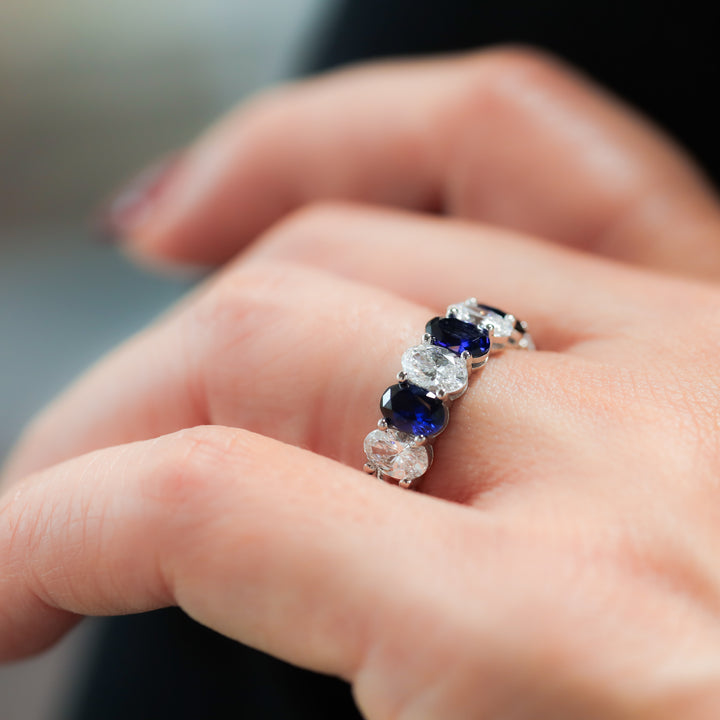 Full Eternity Band with Oval Lab Diamonds and Lab Sapphires Ring