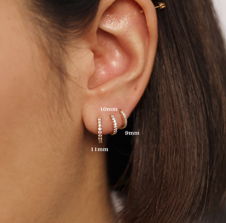 Lab Grown Diamond Huggie Hoop 9mm Earrings – 14K Gold Single or Pair