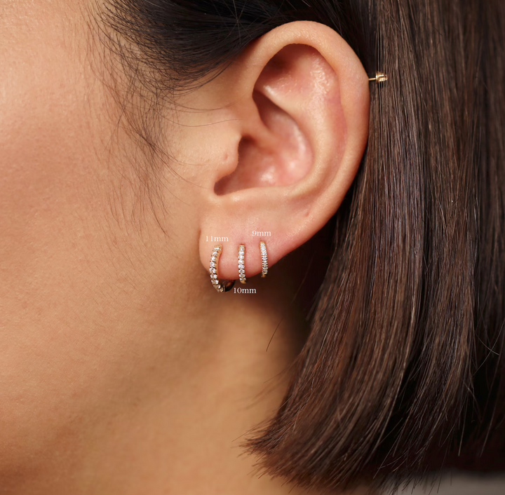 Lab Grown Diamond Huggie Hoop 9mm Earrings – 14K Gold Single or Pair