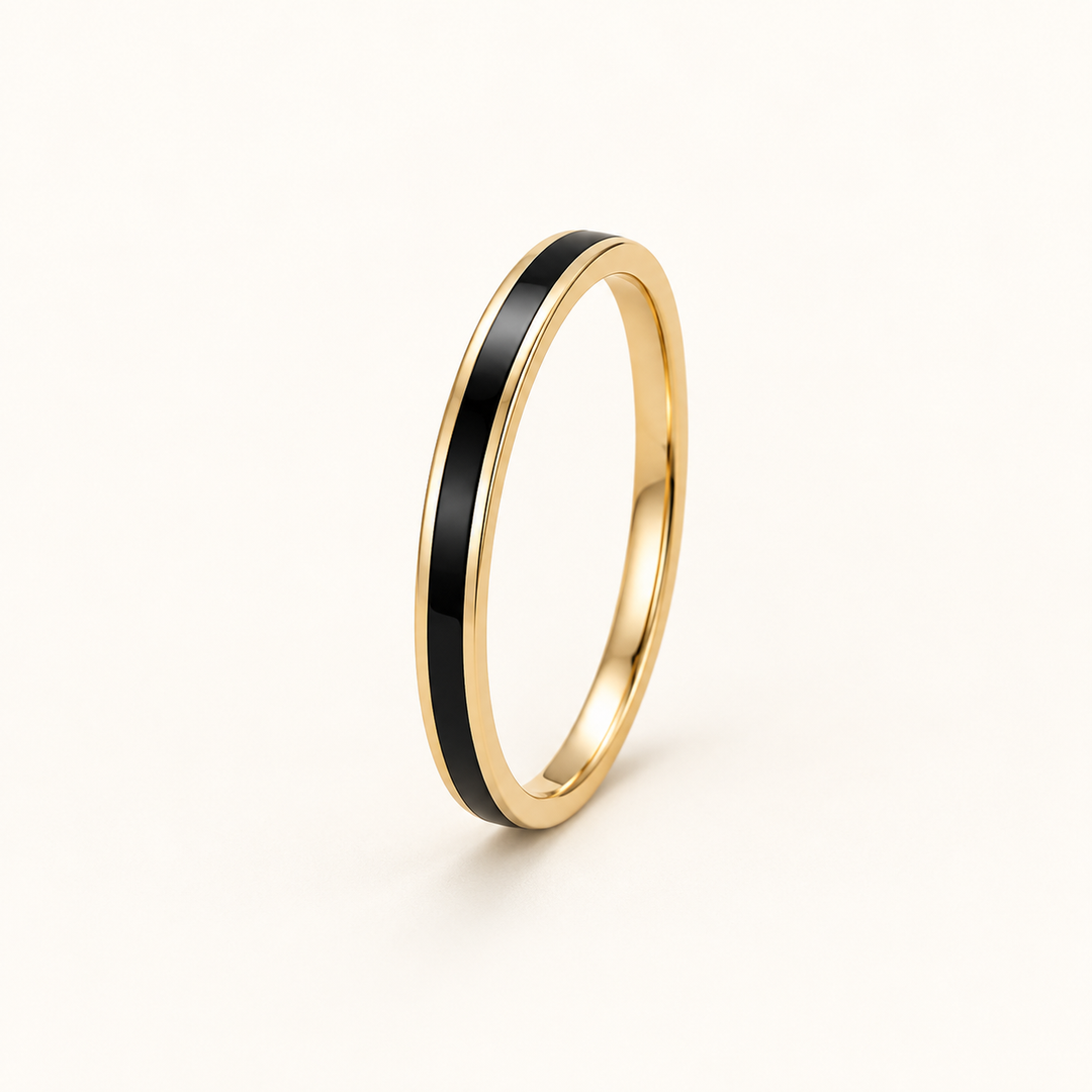 Minimalist Enamel 2mm band ring 14K Solid Gold