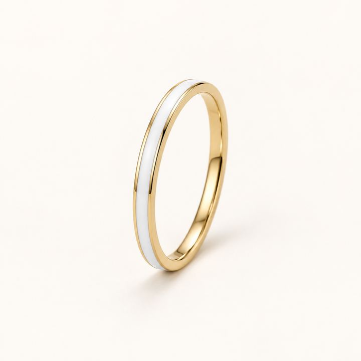 Minimalist Enamel 2mm band ring 14K Solid Gold