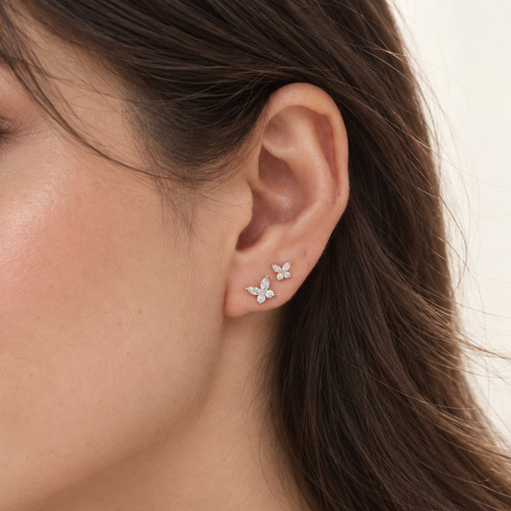 Butterfly Sparkle Marquise and Round Lab Diamond Studs Earrings in 14K Solid Gold