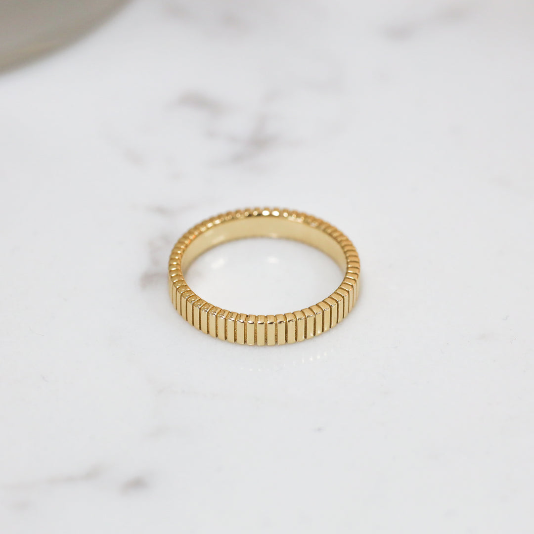Fluted Stackable Ribbed 14K Gold Ring