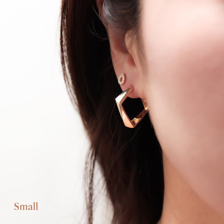 Thick Square Angled 14K Solid Gold Hoop Bold Geometric Earrings
