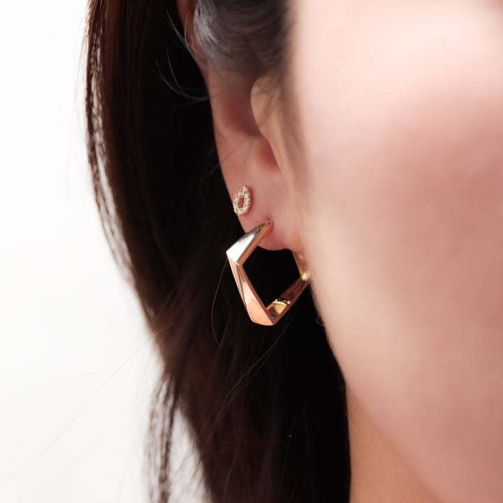 Halo Teardrop Stud Earrings – Pavé Diamond Pear Halo Studs in 14K Gold