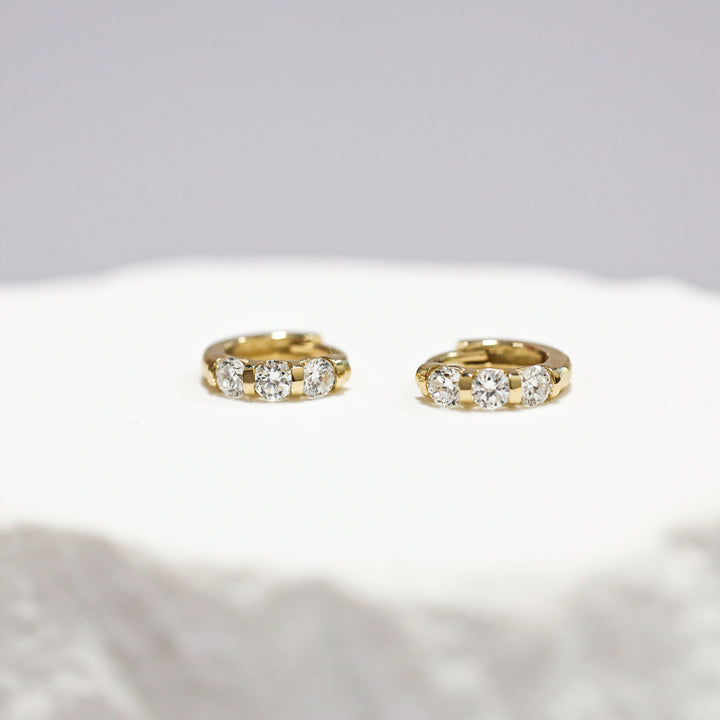 3 Stones Lab Grown Diamond Huggie Hoop Earrings – 10mm 0.4 ct.tw.