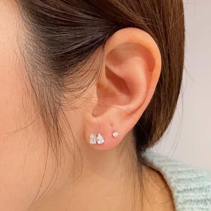 Toi et Moi Emerald and Pear Cut Lab Diamond Studs Earrings in 14K Solid Gold