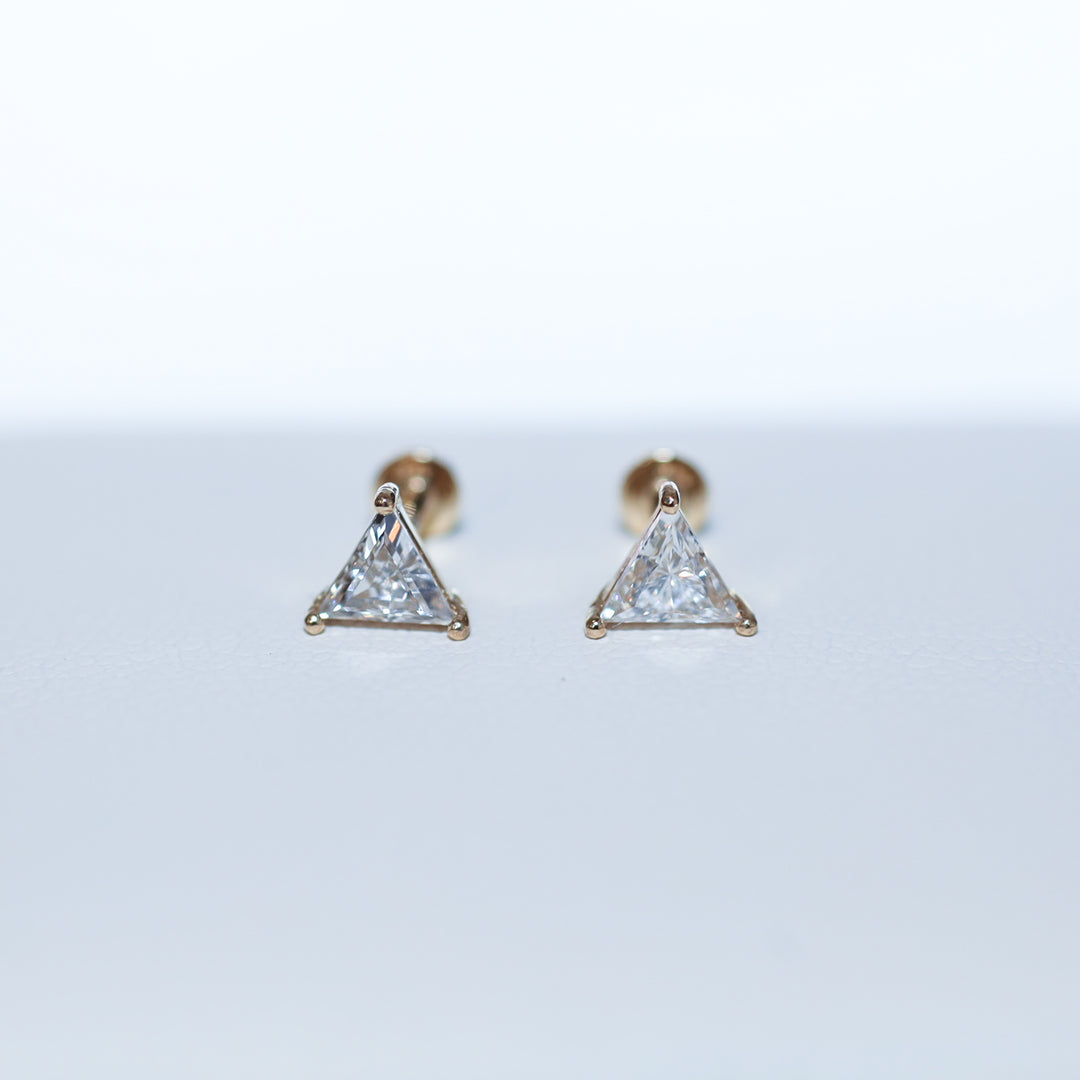 Triangle Diamond Stud Earrings – 14K Solid Gold Drop Stud (Single or Pair)