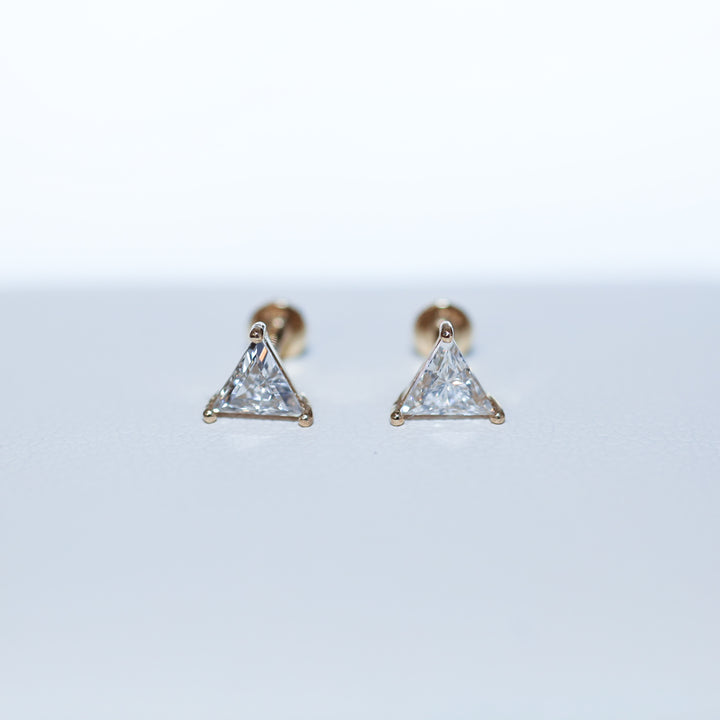Triangle Diamond Stud Earrings – 14K Solid Gold Drop Stud (Single or Pair)