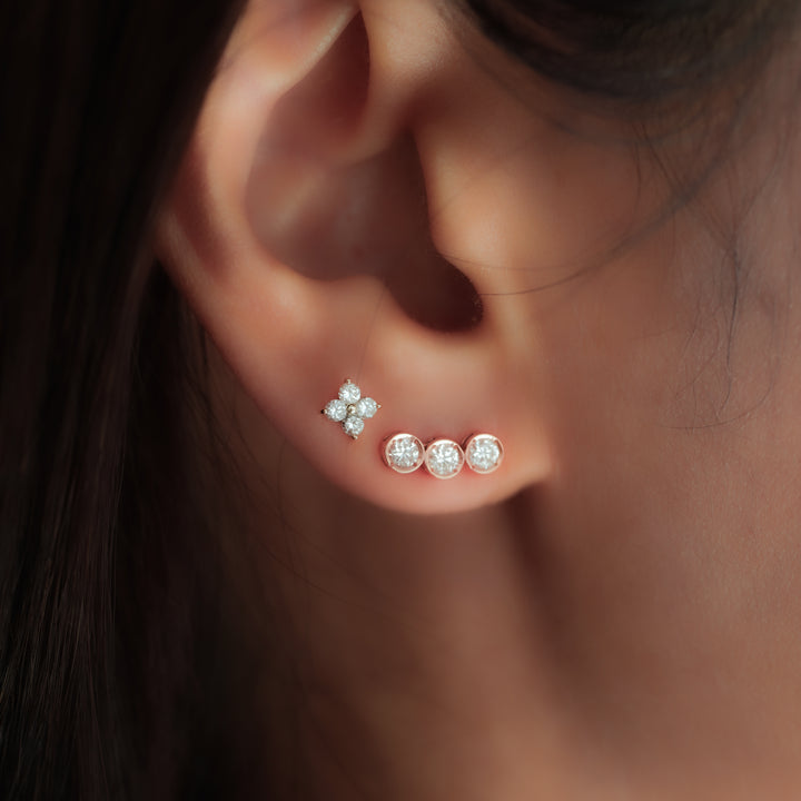 Petite 4 Round Diamonds 14K Solid Gold Earrings Studs (Single or Pair)