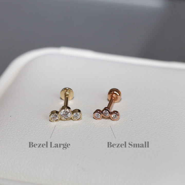 Trio Bezel Spark Stud Earrings (Small) – 14K Gold Diamond Studs