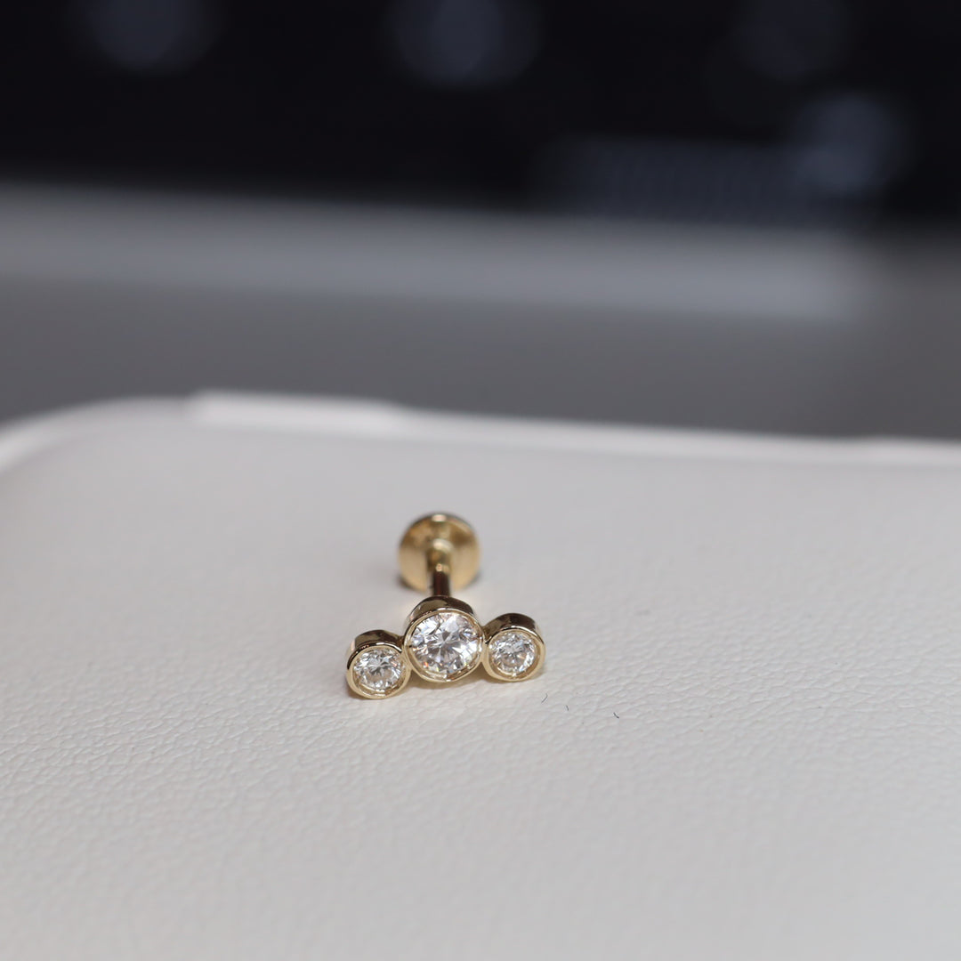 Trio Bezel Spark Stud Earrings (Large) – 14K Gold Diamond Studs