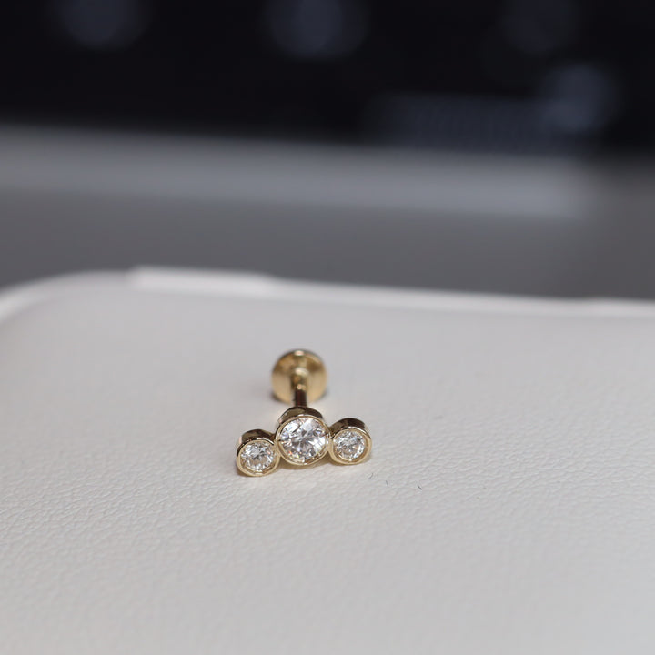 Trio Bezel Spark Stud Earrings (Large) – 14K Gold Diamond Studs