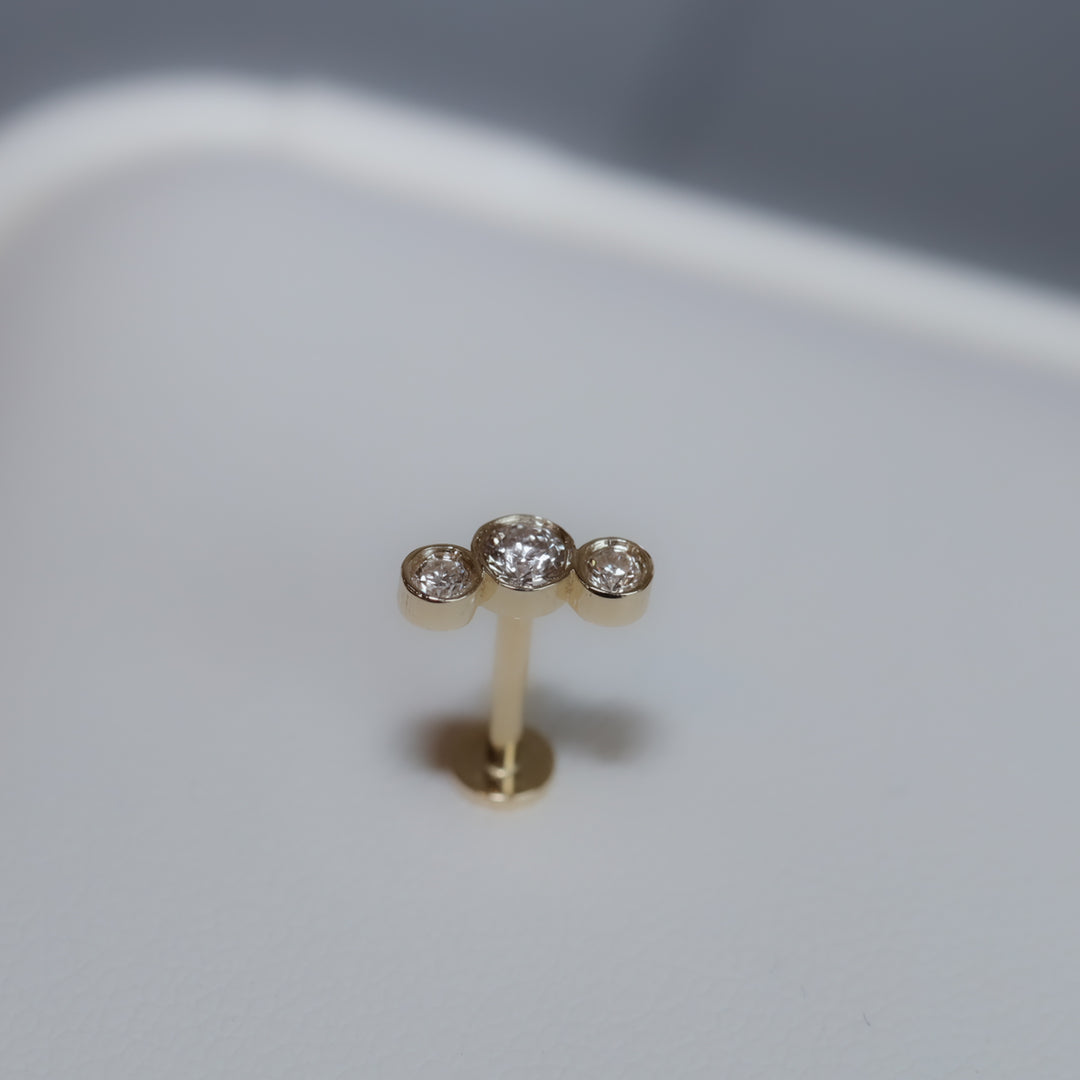 Trio Bezel Spark Stud Earrings (Large) – 14K Gold Diamond Studs